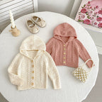 Autumn Arrival Baby Girls Comfortable Solid Color Knitted Long Sleeves Cardigan with Hood-0