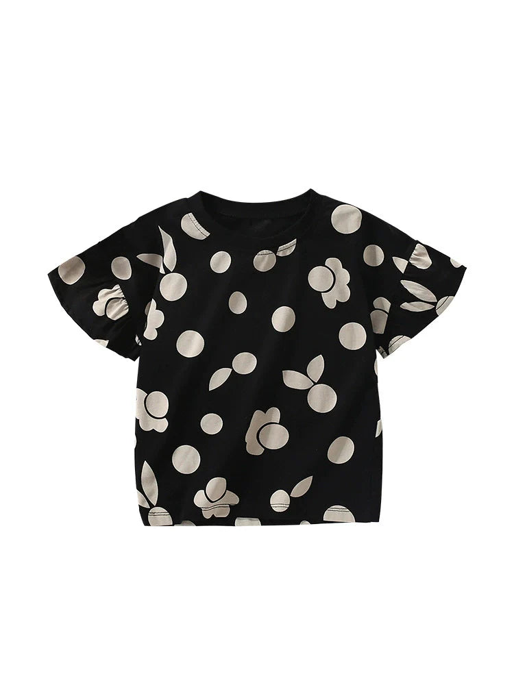 Summer Arrival Girls’ Flowers and Fruits Geometric Pattern Short Sleeves T-shirt in European and American Style-4