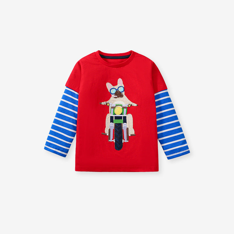 Arrival Autumn Boys’ Patchwork Long Sleeves Cartoon Pattern T-Shirt In European And American Style For Summer-1