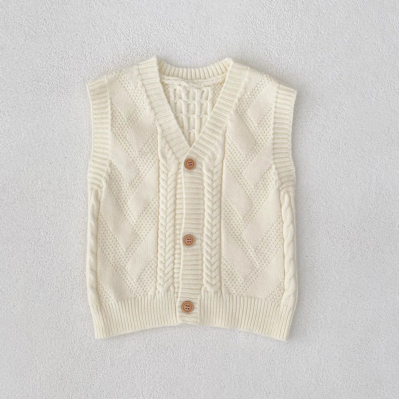 Autumn Arrival Baby Unisex Comfortable Jacquard Pattern Knitted Sleeveless V Neck Vest-1