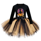 Arrival Girls’ Halloween Costume: Long Sleeves Cartoon Print Witches Cosplay Party Tulle Patchwork Dress-5