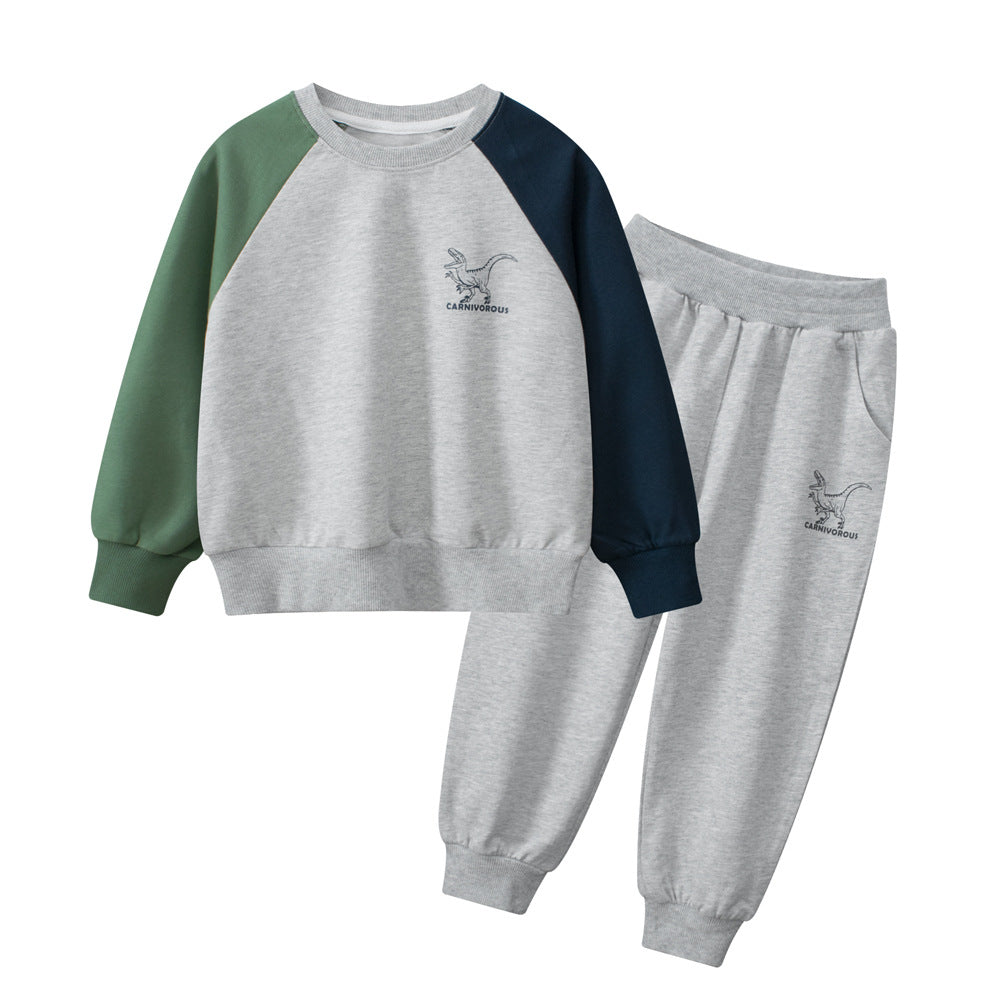 Arrival Autumn Boys Long Sleeves Dinosaur Print Pullover and Versatile Pants – Matching Set-1
