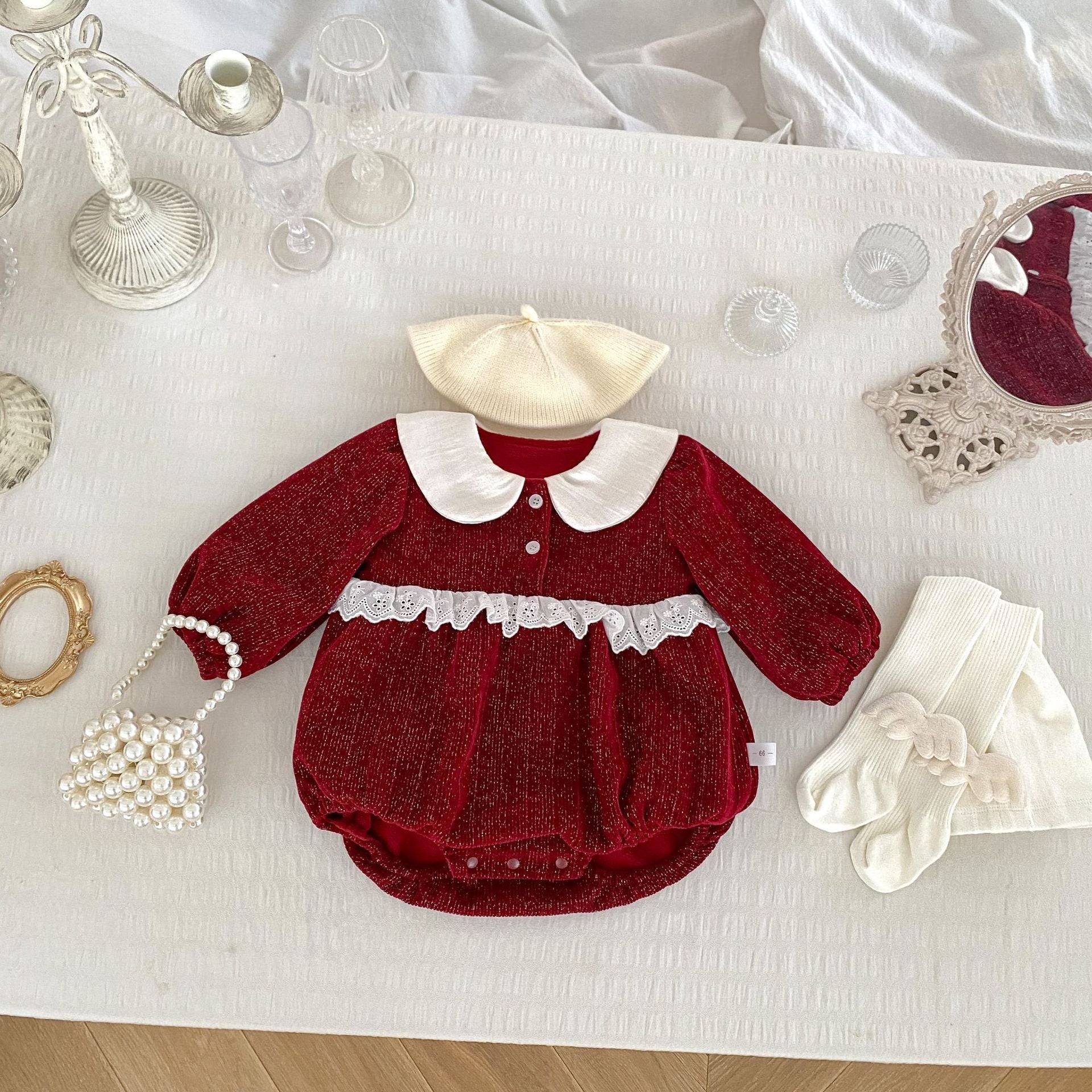 Autumn and Winter Arrival Baby Girls Long Sleeves Peter Pan Collar Christmas Onesies-4