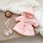 Arrival Baby Kids Girls Solid Color Single Breasted Hooded Thick Fleece-inside Coat-2