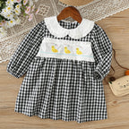 Arrival Autumn Girls Duck and Plaid Pattern Long Sleeves Dress with Collar-0