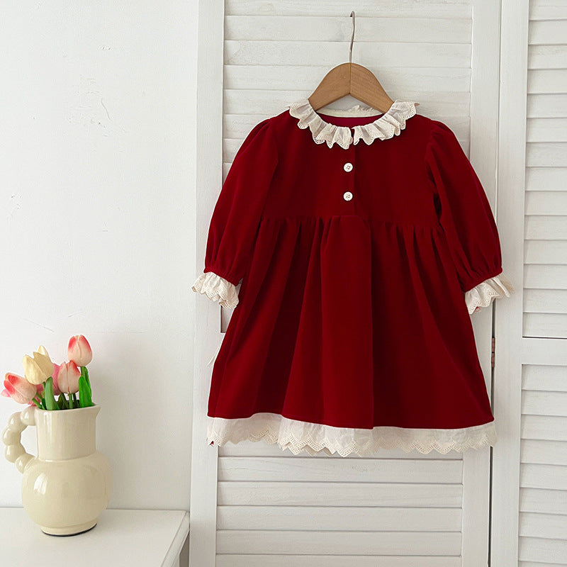 Arrival Autumn Baby Kids Girls Patchwork Lace Trim Long Sleeves Onesies and Dress with Cute Collar – Princess Sister Matching Set-4