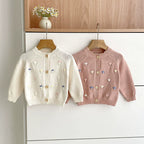 Autumn Arrival Baby Girls Comfortable Flowers Embroidery Pattern Knitted Long Sleeves Cardigan-4