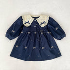 Arrival Spring Baby Kids Girls Long Sleeves Bows Embroidery Pattern Floral Collar Onesies and Dress – Princess Sister Matching Set-6