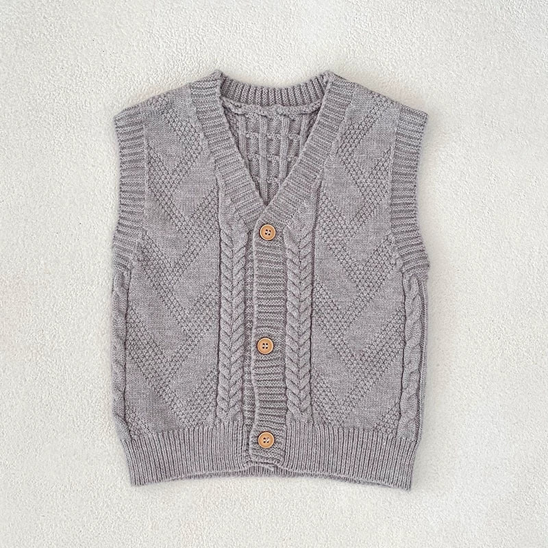 Autumn Arrival Baby Unisex Comfortable Jacquard Pattern Knitted Sleeveless V Neck Vest-2