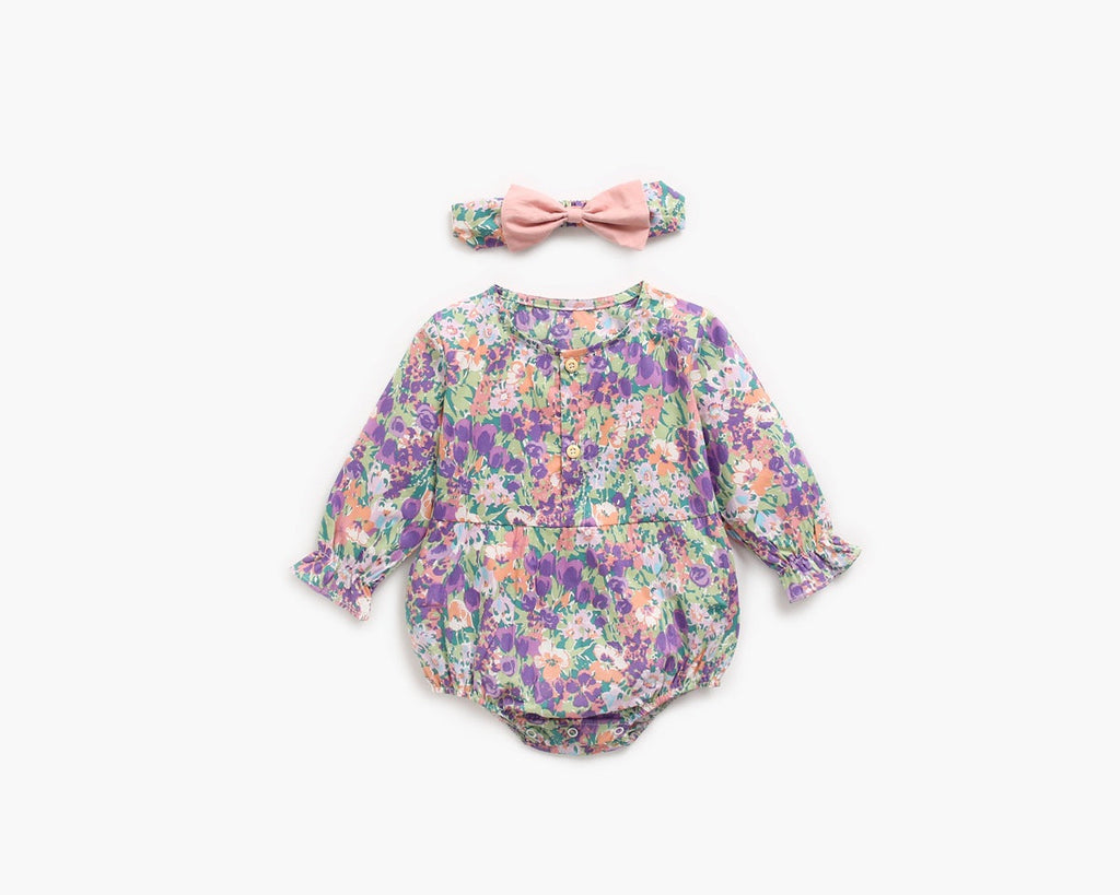 Baby Girl 1pcs Flower Pattern Long Sleeved Fashion Hot Selling Bodysuit Onesies & Headband-6