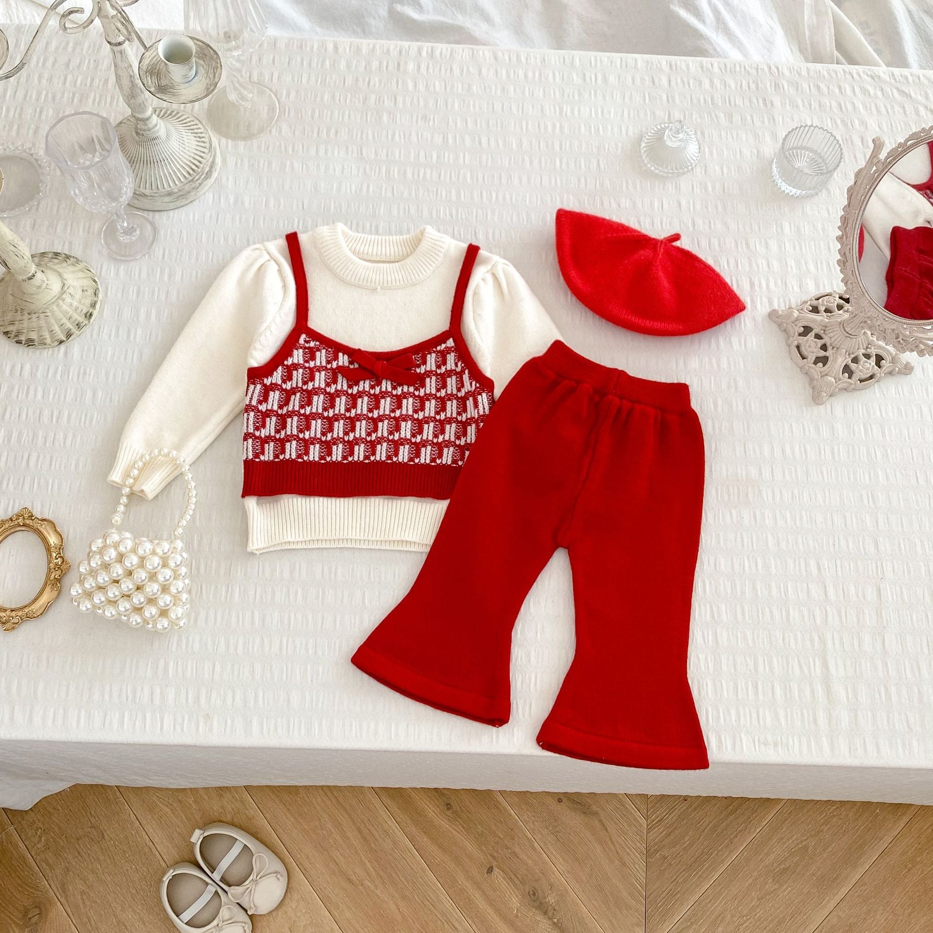 Arrival Autumn Baby Girls Long Sleeves Simple Color Patchwork Knitted Sweater and Solid Color Long Trousers – Clothing Set-2