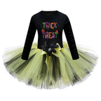 Arrival Girls’ Halloween Costume: Long Sleeves Cartoon Print Witches Cosplay Party Tulle Patchwork Dress-0