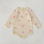 Autumn Arrival Baby Girls Knitted Long Sleeves Flowers Embroidered Pattern Onesies-3