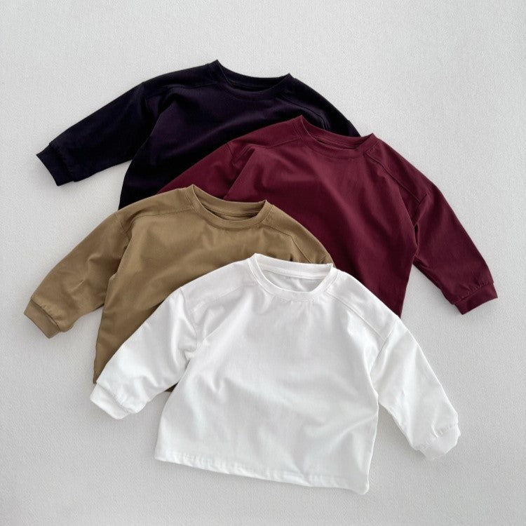 Arrival Kids Unisex Soft Comfortable Long Sleeves Solid Color Top Casual T-shirt-0