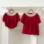 Arrival Autumn Baby Kids Girls Dots Pattern Collar Long Sleeves Onesies and Dress – Princess Sister Matching Set-0