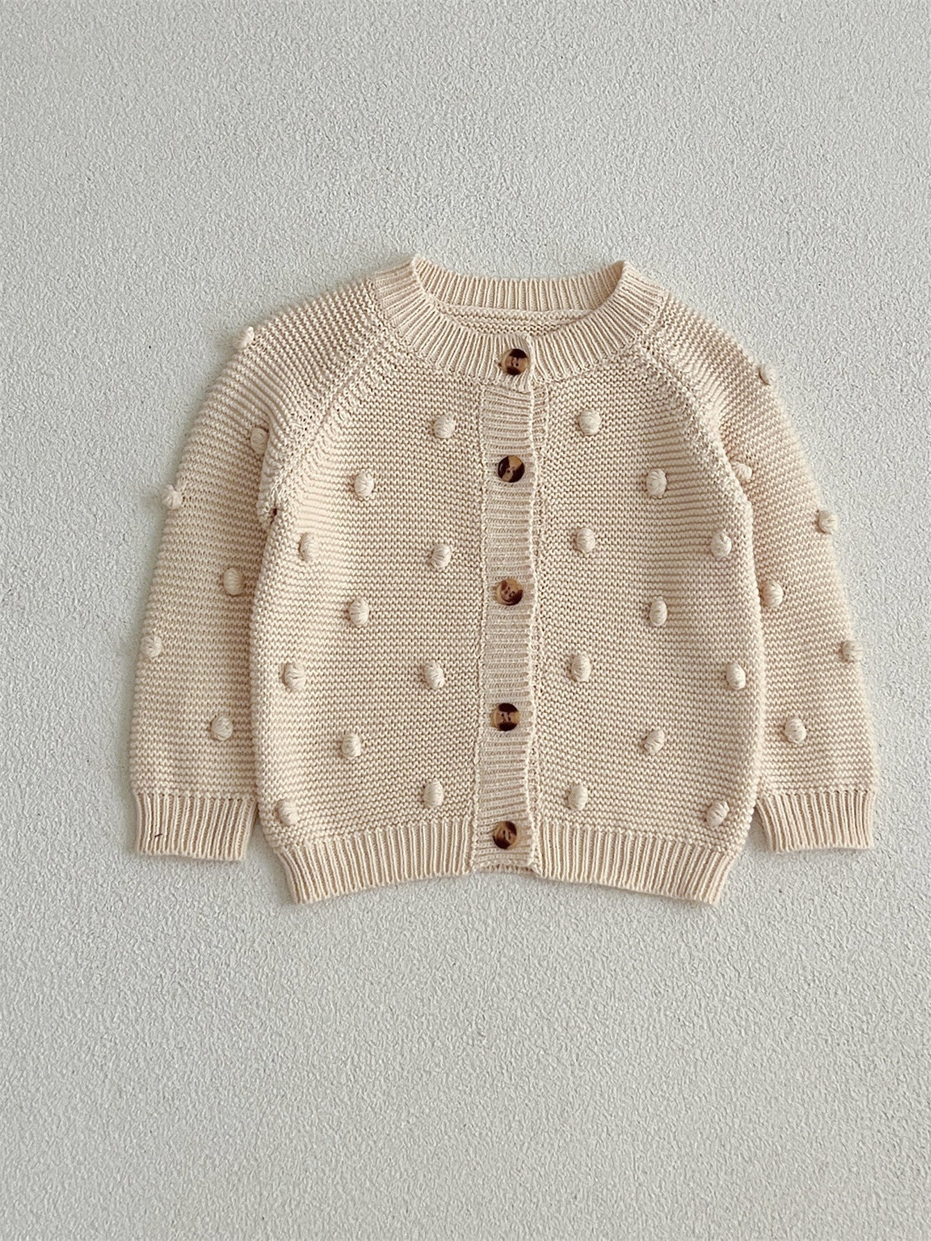 Autumn Arrival Baby Kids Unisex Comfortable 3D Dots Tiny Balls Pattern Knitted Long Sleeves Cardigan-1