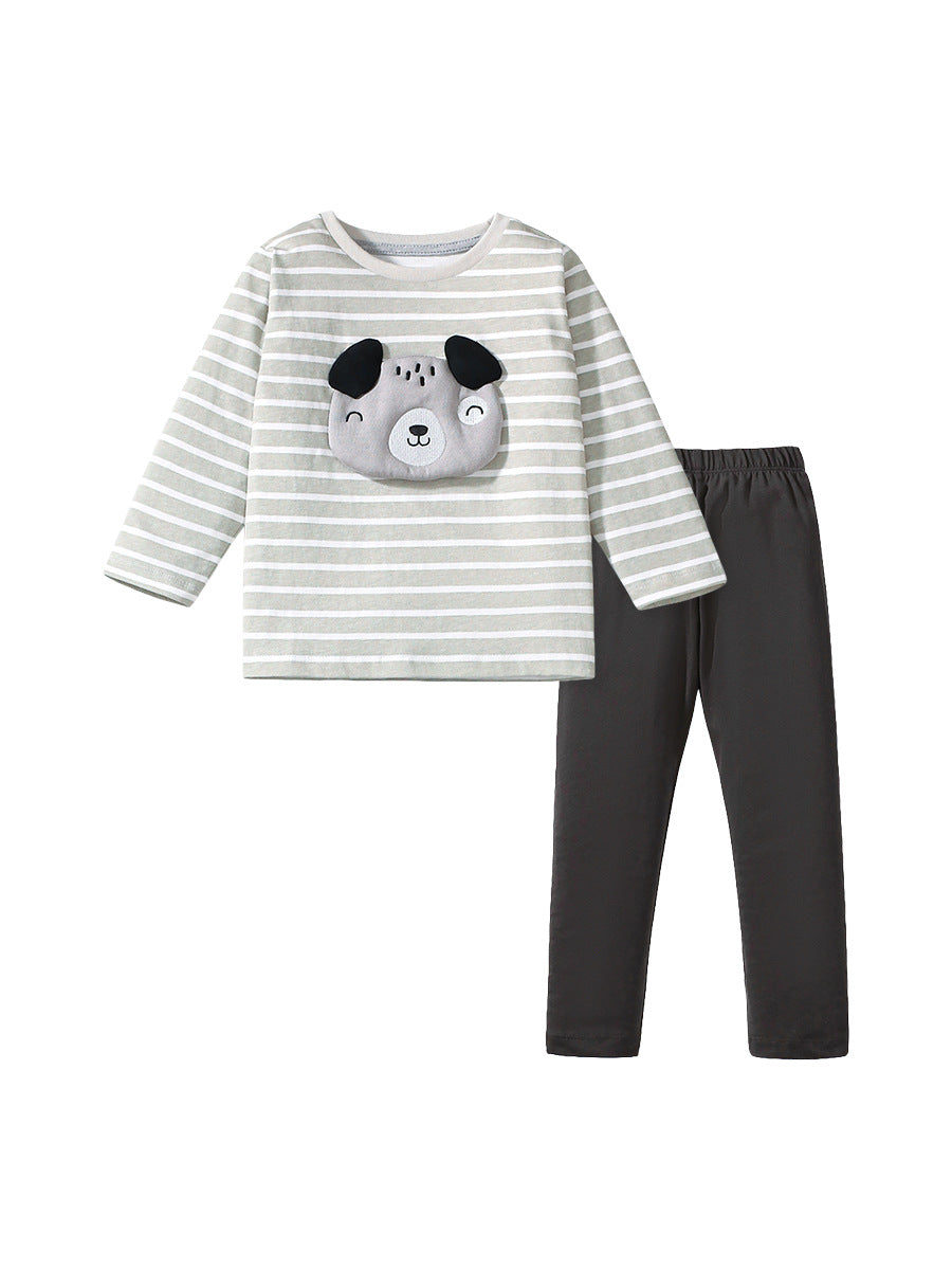 Arrival Spring And Autumn Boys Casual Cartoon Dog Long Sleeves Top Striped T-Shirt And Pants Clothing Set-0