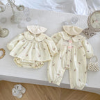 Arrival Spring Baby Kids Girls Long Sleeves Floral Print Rompers and Dress Clothing Sets – Princess Sister Matching Set-0