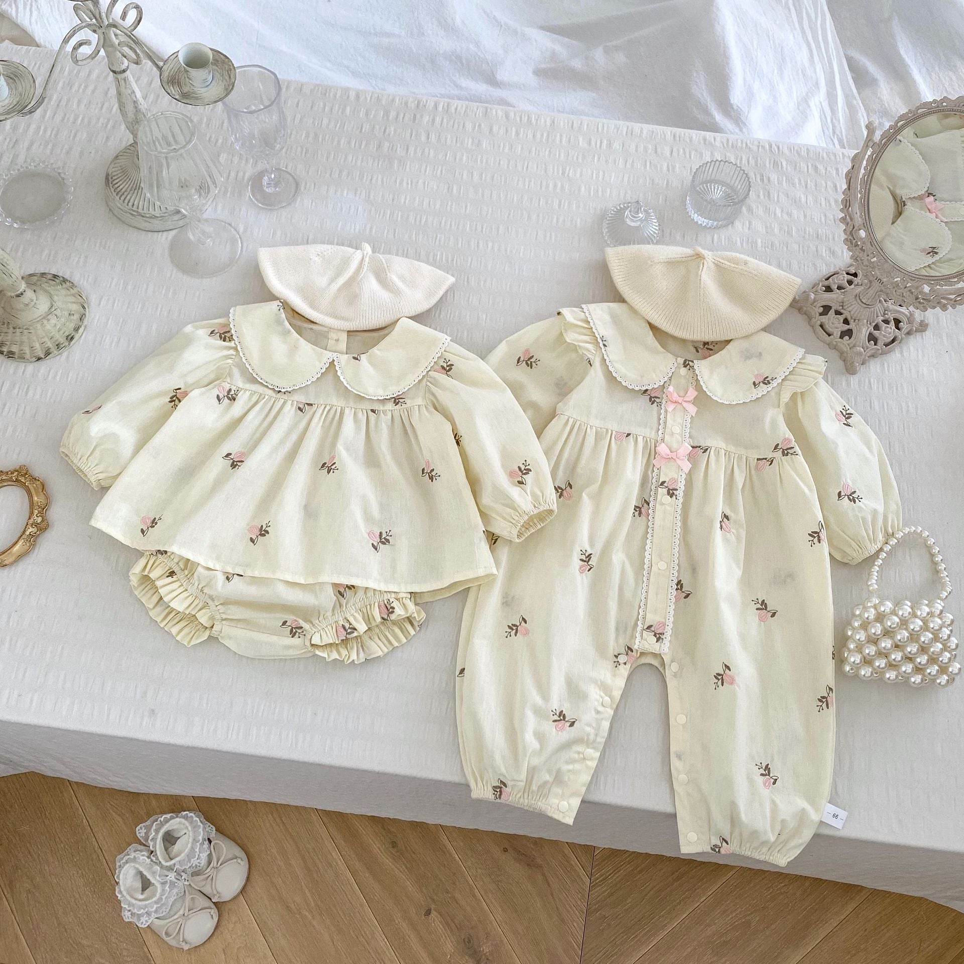 Arrival Spring Baby Kids Girls Long Sleeves Floral Print Rompers and Dress Clothing Sets – Princess Sister Matching Set-0