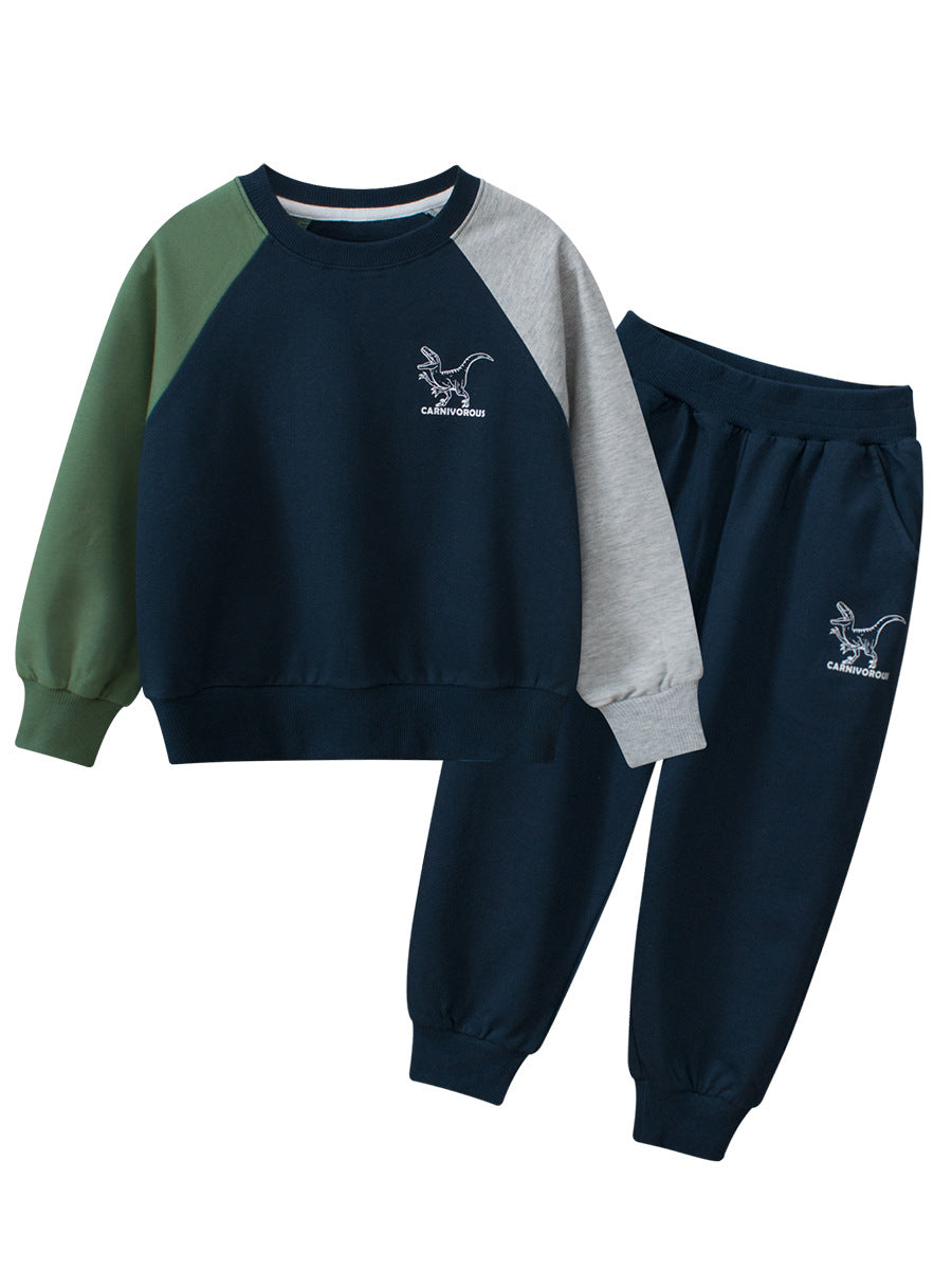 Arrival Autumn Boys Long Sleeves Dinosaur Print Pullover and Versatile Pants – Matching Set-0