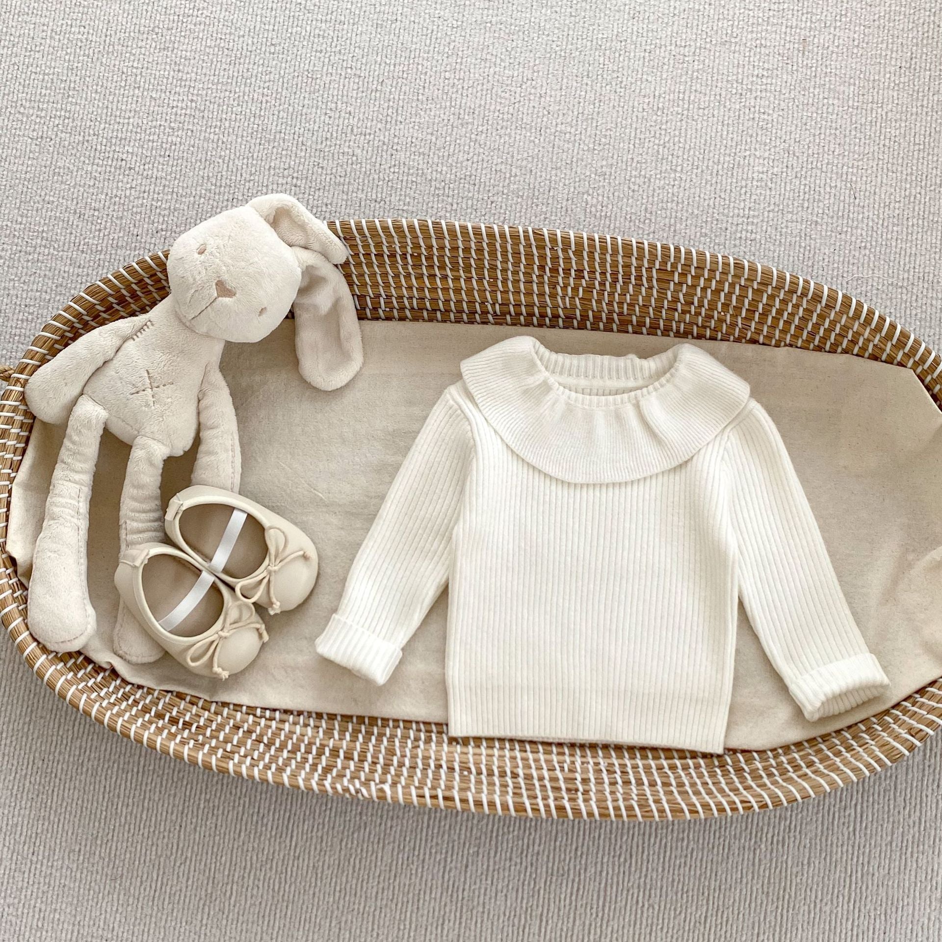 Autumn Arrival Baby Kids Girls Comfortable Simple Solid Color Knitted Long Sleeves Top with Collar-3