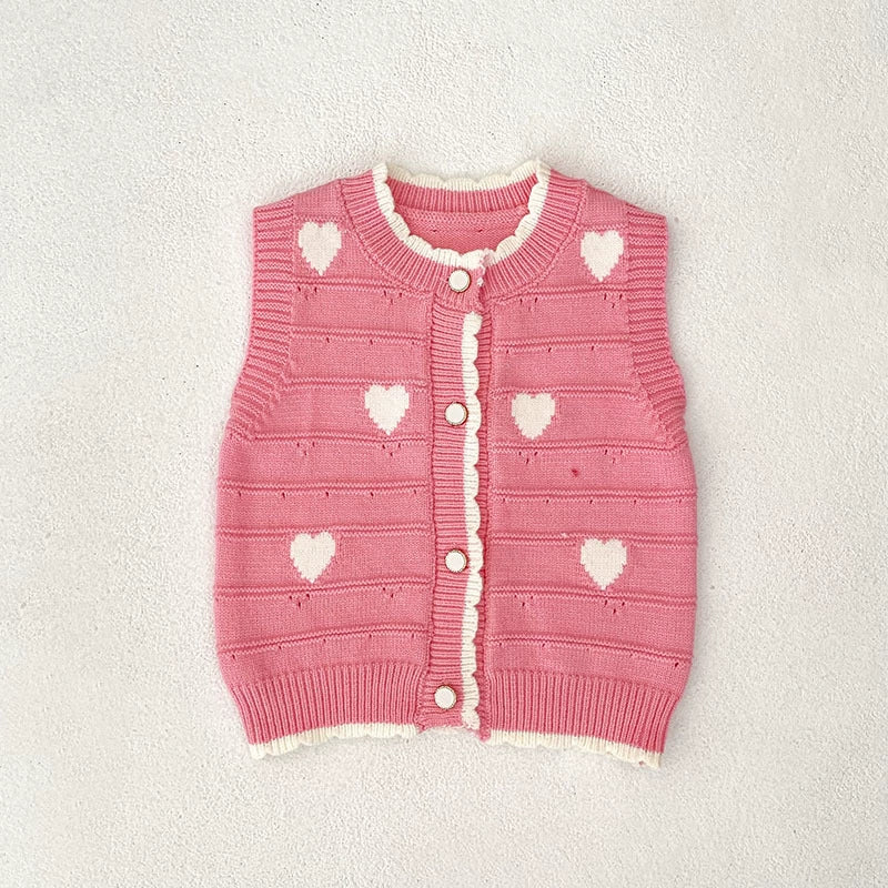 Autumn Arrival Baby Unisex Comfortable Hearts Pattern Knitted Sleeveless Vest-3