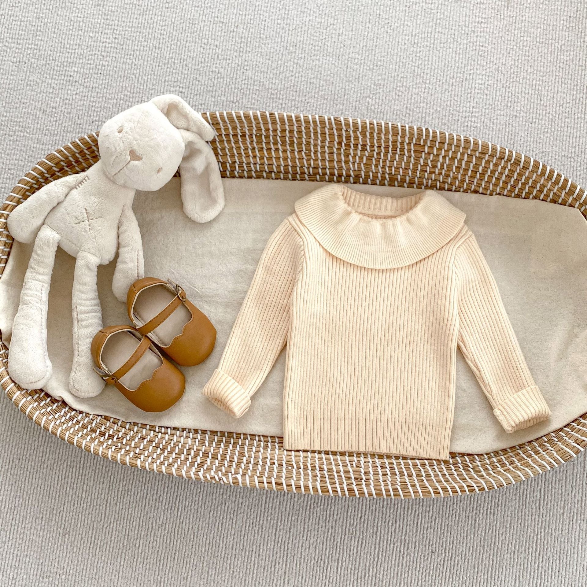 Autumn Arrival Baby Kids Girls Comfortable Simple Solid Color Knitted Long Sleeves Top with Collar-5