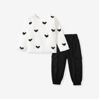 Arrival Spring And Autumn Girls Casual Black Heart Print Long Sleeves Top T-Shirt And Pants Clothing Set-1