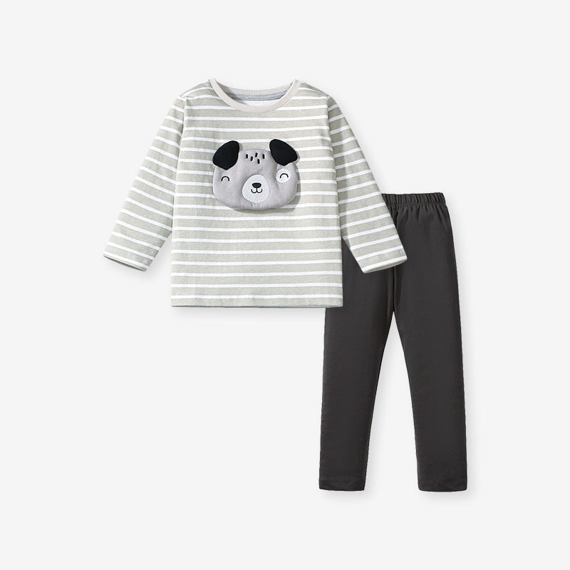 Arrival Spring And Autumn Boys Casual Cartoon Dog Long Sleeves Top Striped T-Shirt And Pants Clothing Set-1