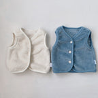 Baby Solid Color Plush Single Breasted Sleeveless Coat In Winter-0