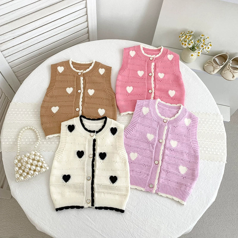 Autumn Arrival Baby Unisex Comfortable Hearts Pattern Knitted Sleeveless Vest-0